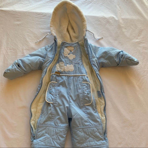 Rare Rothschild Vintage Snowsuit, hand covers, baby blue retro airplane puffer - Picture 15 of 16